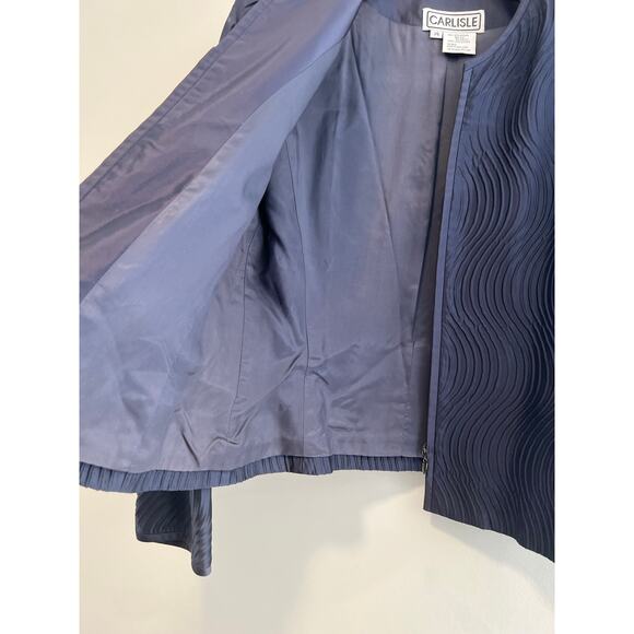 Carlisle Quilted Textured Jacket Zip Up Navy Blue Silk Blend Size 14 SG - Picture 7 of 11